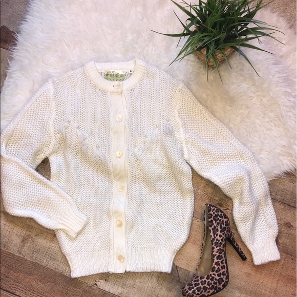 Vintage Sweaters - Vintage Knit Button Down Sweater with Fringe Vintage Sweaters - Vintage Knit Button Down Sweater with Fringe